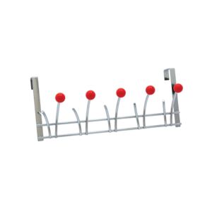 5-Double Hook Fixed Bathroom Door Hanger Silver and Red 5-Double Hook Fixed Bathroom Door Hanger Silver and Red